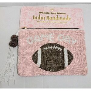 Made In India Hand Beaded Glass "GAME DAY" Football Pouch‎ Travel Bag